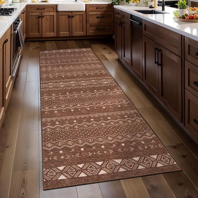 SERISSA 2x5 Kitchen Runner Rug, Washable Non-Slip Coffee Brown Boho Rug by SERISSAHomeDecorCollection