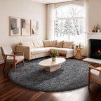 Ophanie Round Rug 6Ft Grey Circle Area Rugs, Fluffy Fuzzy Large Bedroom Carpet by Ophanie