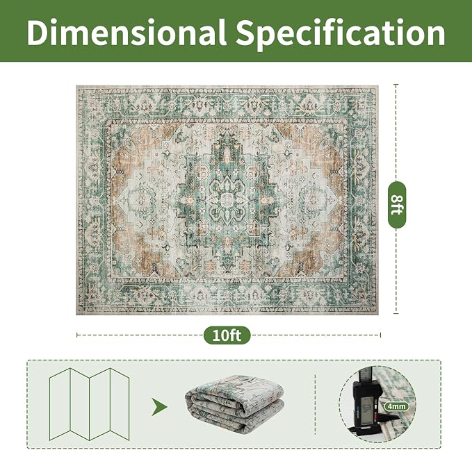 Washable Rugs 8x10 Area Rugs for Living Room- Vintage Rugs for Bedroom - Image 2