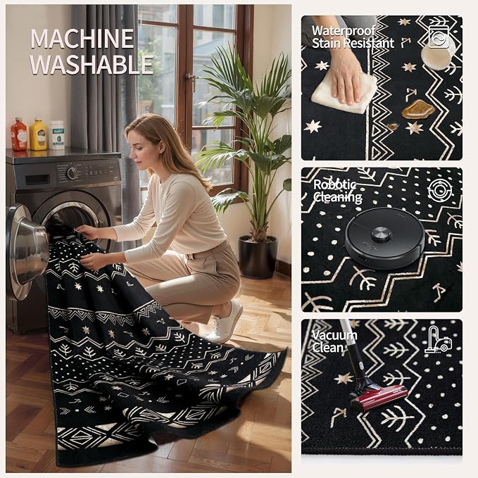 SERISSA 2x4 Rugs for Entryway, Washable Non-Slip Kitchen Runner Rug Small Black - Image 4
