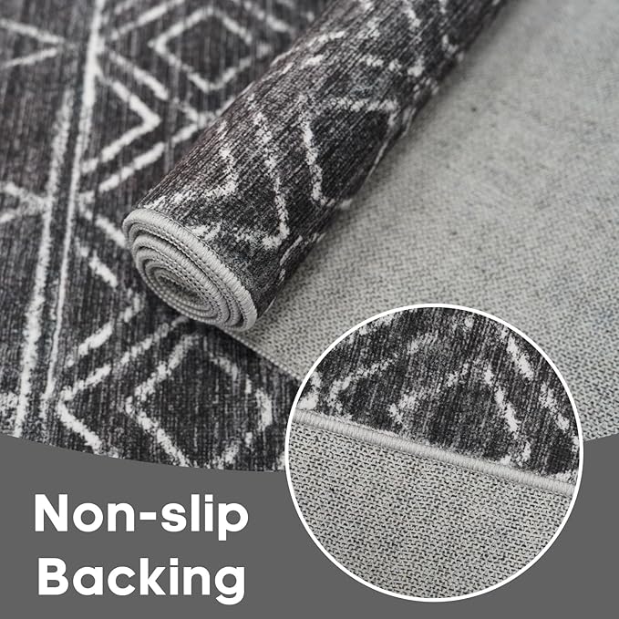 Black Non Slip Moroccan 3x4 Washable Area Rug | Soft Stain-resistant Mat - Image 7