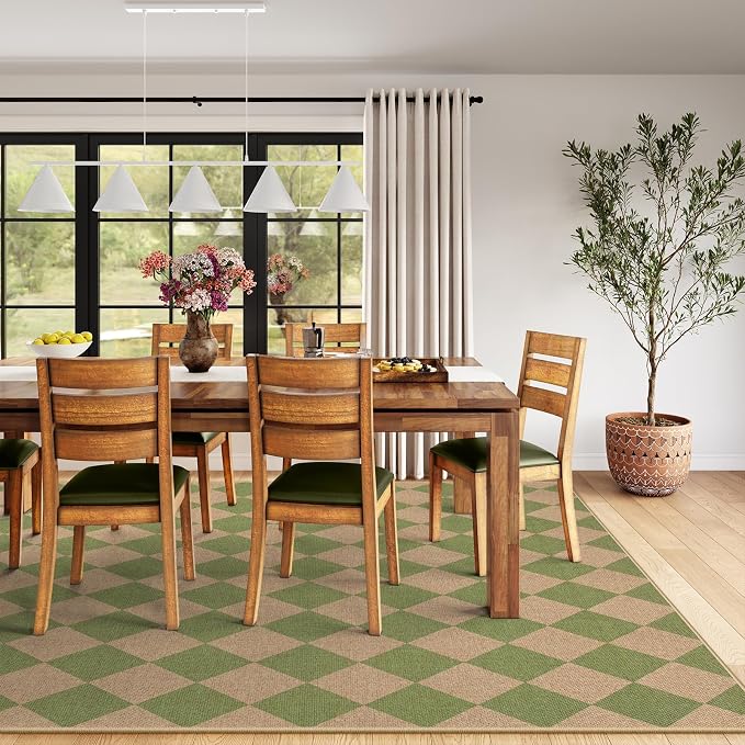 Lahome Checkered Dining Living Room Rug, 8x10 Washable Indoor Outdoor Easy Jute - Image 3