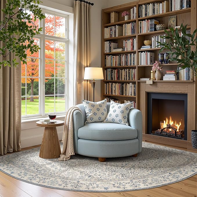jinchan Zenith Corner Rug 7x7 Area Rug Floral Soft Aesthetic Rug Non-Slip Low - Image 2