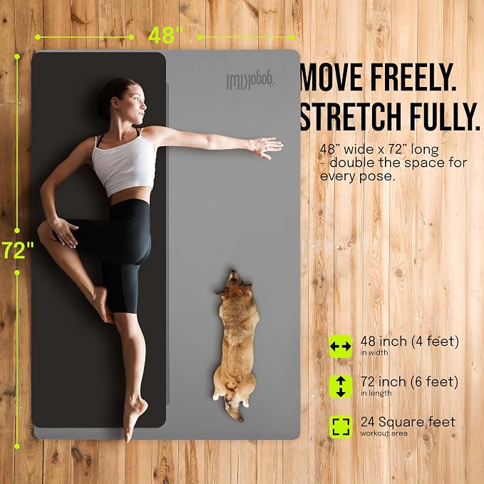 Gogokiwi Large Yoga Mat – 1/4" & 1/2" Thick Exercise Mats - Image 3