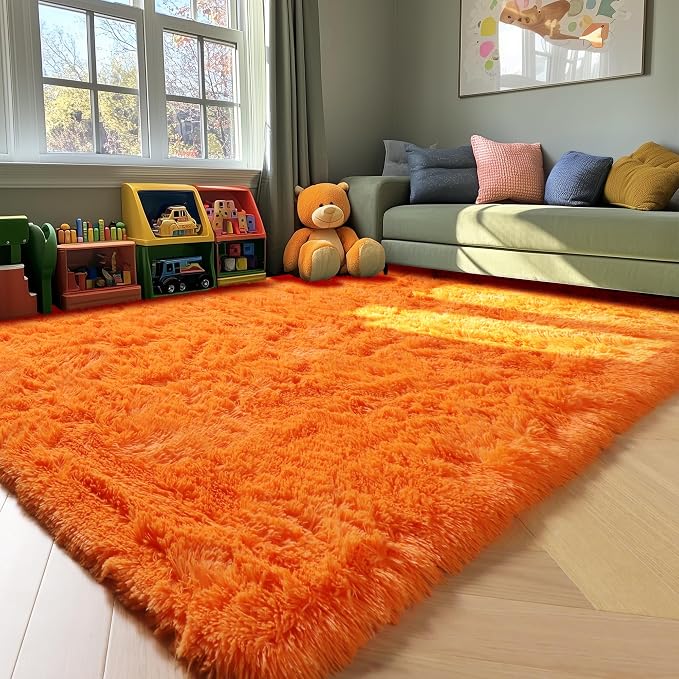 ONASAR Orange Rugs for Living Room Bedroom, 5x8 Fluffy Bedside Area Rug - Image 8