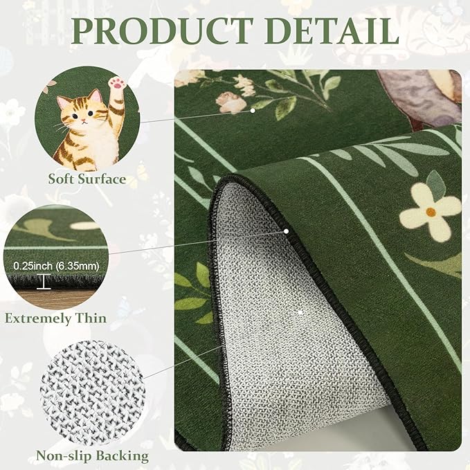 Unirea 3x5 Dark Green Cat Area Rug - Image 4