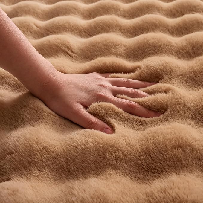 Coffee Rabbit Plush Rug 8'x10', Fluffy Shaggy Area Rug - Image 5