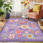 RELEANY Floral Square 6ft Area Rugs Washable Print Boho Cute Carpet Non Slip - Image 9