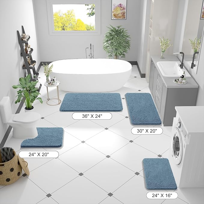OLANLY Bathroom Runner Rugs 47x17, Soft Absorbent Chenille Bath Rugs, Rubber - Image 2