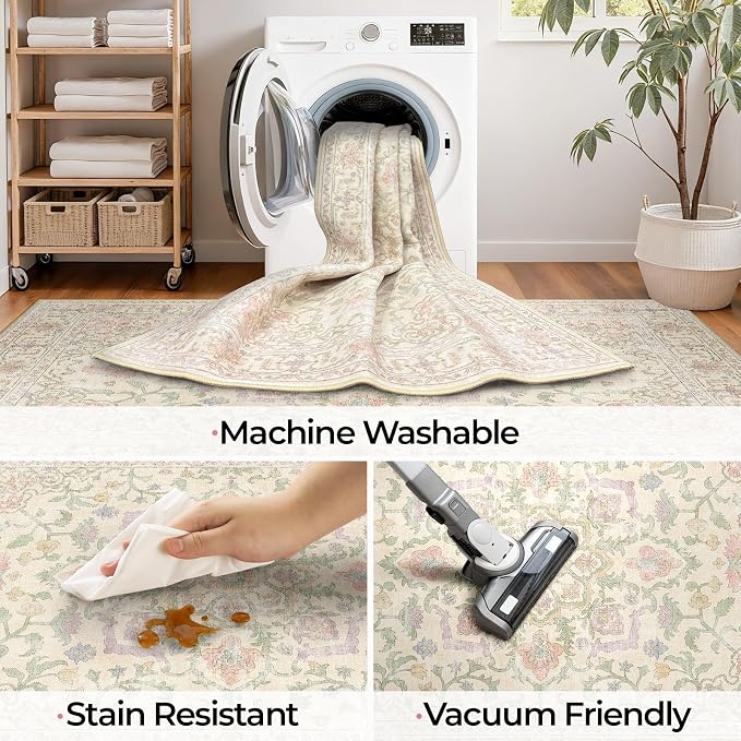 CAPALOCA Machine Washable Rugs Nursery Rug Cute Girl Non Slip Low Pile Water - Image 6