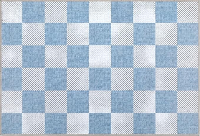 GarveeHome Checkered Light Blue 2x3 Washbale Rug Door Mat Geometric Diamond Dot - Image 5