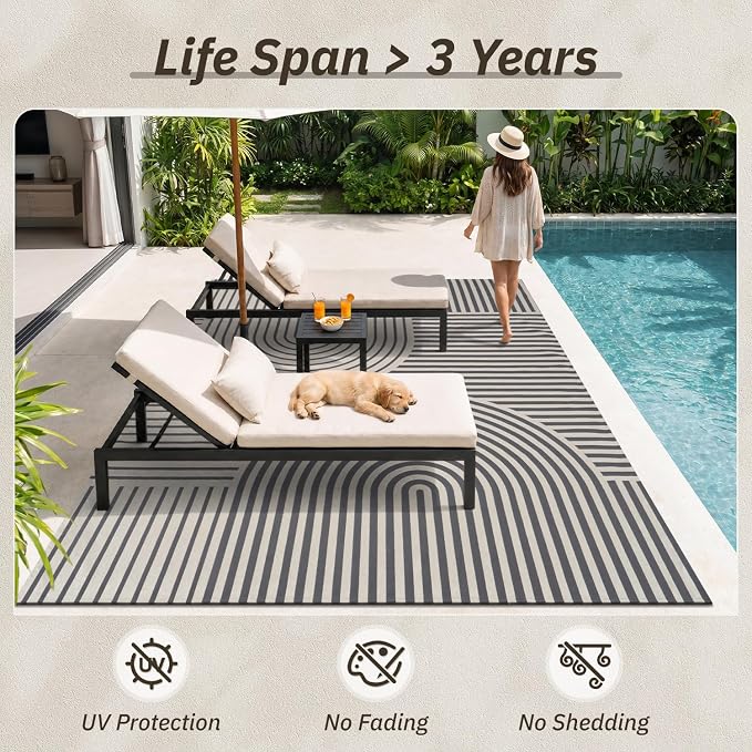 AMOAMI Outdoor Rug Patio Rug 9x12 ft Quick Dry Flatweave Textured Machine - Image 5