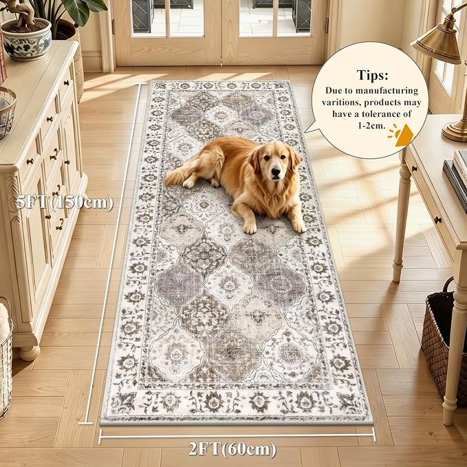 HEBE Washable Hallway Runner Rug 2'x 5' Non Slip Kitchen Rugs Runner, Low Pile - Image 2