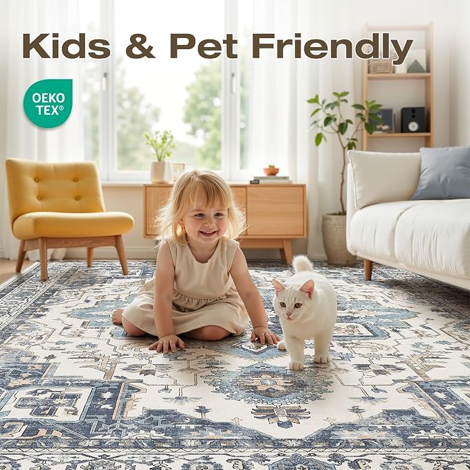 10x14 Area Rugs for Living Room, Washable Non Slip Vintage Distressed Stain - Image 3