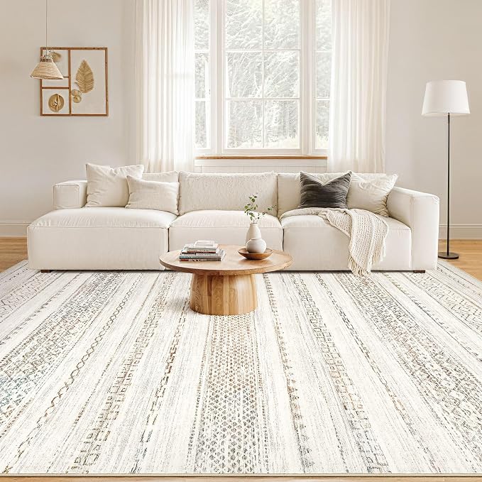 Nakagishi 10x14 Area Rugs Living Room: Washable Boho Large Neutral Modern Soft - Image 4