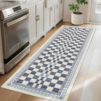 GarveeHome Runner Rug 2x10 for Kitchen Blue Contemporary Checkered Long Rug for - Image 7