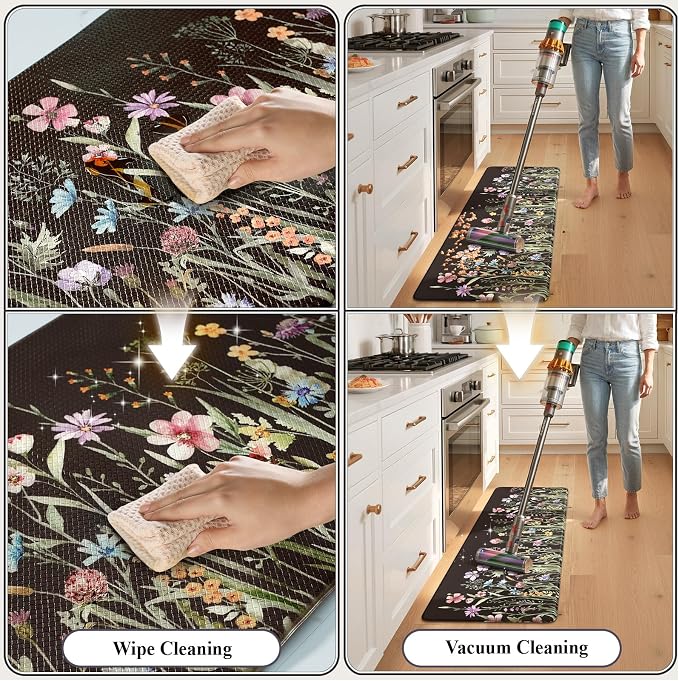 KIMODE Anti Fatigue Mats for Kitchen Floor 17"x47"+17"x29", Farmhouse Floral - Image 5