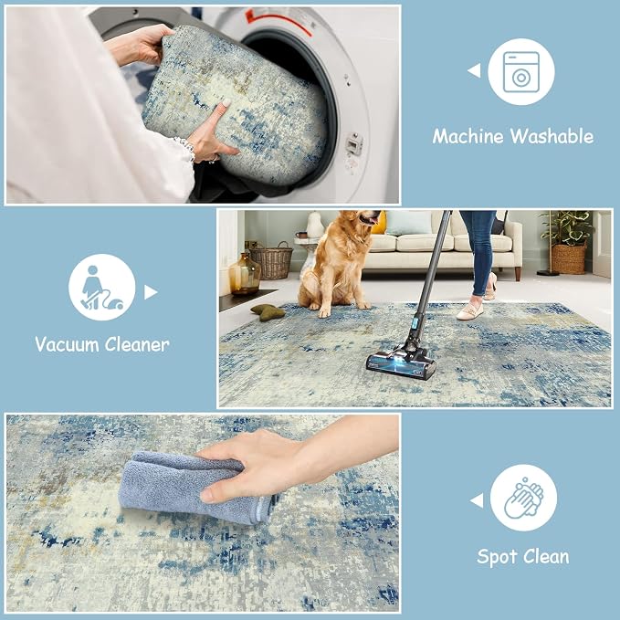Lahome Washable Round Rug 5Ft, Soft Contemporary Large Indoor Carpet - Image 4