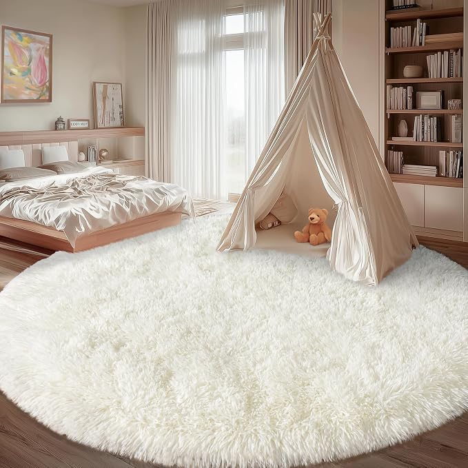 Round White Rug for Bedroom, 8 ft Circle Area Rugs for Living Room, Soft Large - Image 3