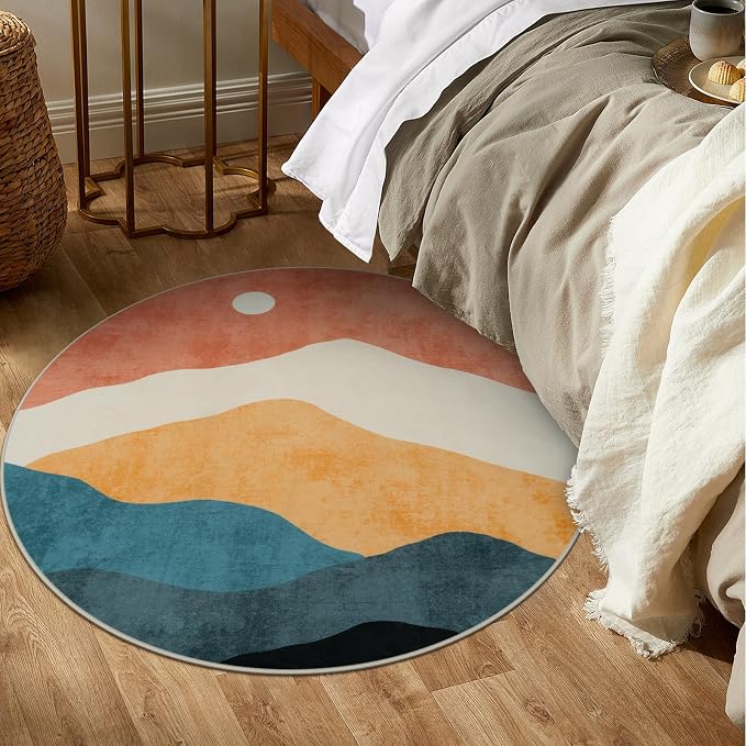 Abstract Round Rug 3ft, Faux Wool Soft Throw Area Rugs, Washable Farmhouse - Image 8