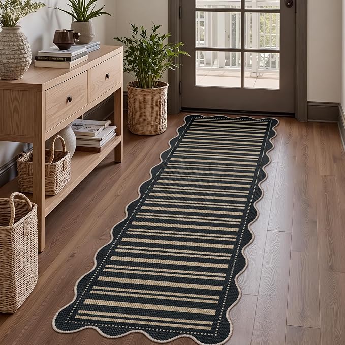 Striped Easy Jute Runner Rug, 2x6 Kitchen Rug Non Slip Washable Outdoor Runner by LORWER