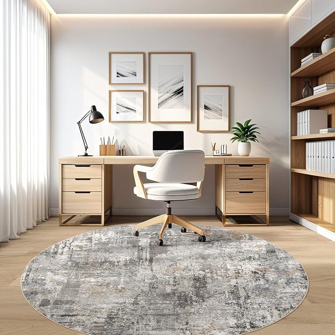 10ft Round Rug Living Room Rugs: 10x10 Washable Circle Large Abstract Modern - Image 7