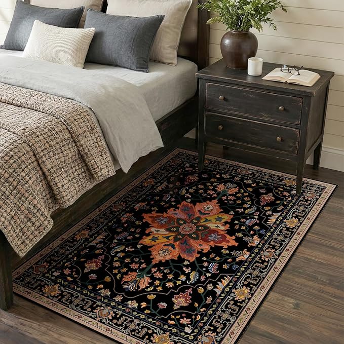 RELEANY Area Rugs 3'x5' Washable Non-Slip, Floral Vintage Distress Medallion by RELEANY