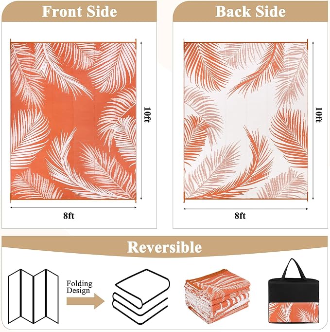 Pauwer Waterproof Outdoor Rug 8x10, Reversible Plastic Straw Patio Camping Rug - Image 2