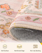 RELEANY Area Rugs Round 5ft Washable Non-Slip, Floral Vintage Distress - Image 3