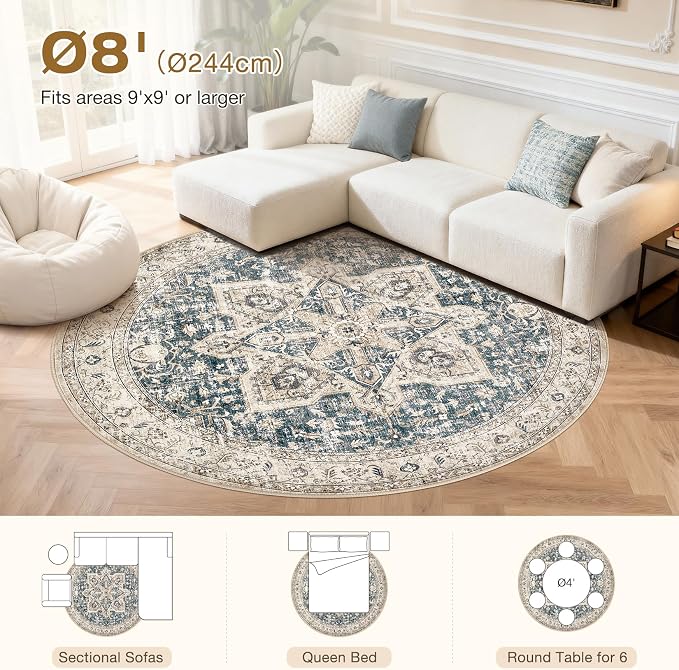 Tortania 8' Round Area Rug Living Room Rugs - Image 9