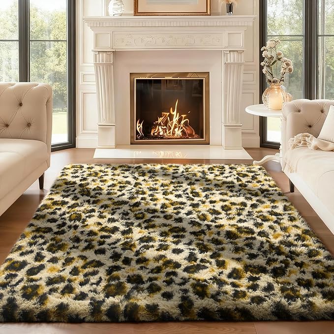 Ophanie Leopard Rugs for Bedroom Living Room, Cheetah Print Rug Fluffy Shag by Ophanie