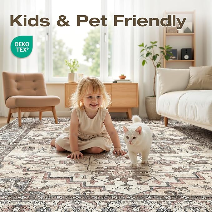10x12 Area Rugs Living Room: Washable Vintage Rug Large Non-Slip Stain - Image 3