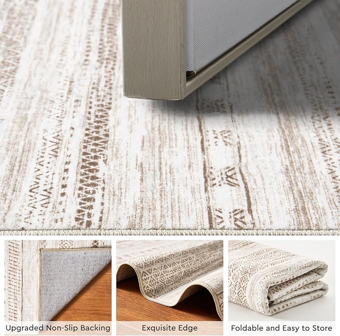 3x5 Area Rug Machine Washable Non Slip Rug Distressed Neutral Moroccan Boho Rug - Image 5