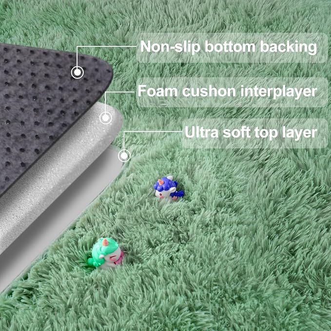qulint Bedroom Area Rug 4x6, Fluffy Soft Shag Sage Green Rugs - Image 6