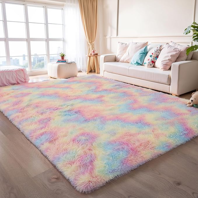 Washable 4x6 Rainbow Fluffy Shaggy Area Rugs, Kawaii Princess Soft Plush Carpet - Image 9