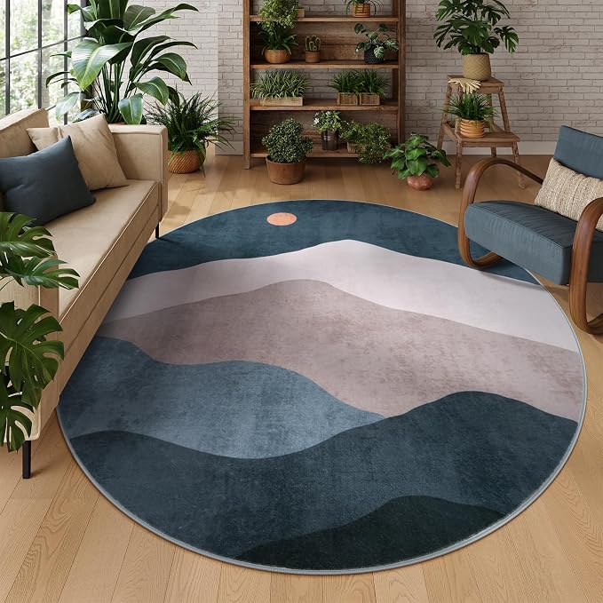 Abstract Round Rugs for Living Room, Circlr Area Rug for Bedroom 8ft Non Slip by Sungea