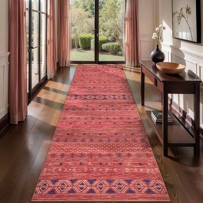 SERISSA Hallway Runner Rug, 2x10 Washable Non-Slip Red Ochre Runners by SERISSAHomeDecorCollection