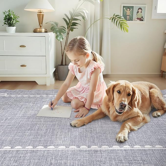 GarveeHome Scalloped Bow Rug for Living Room, Solid Grey Rug for Dorm, Washable - Image 8