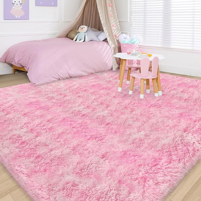 8x10 Pink Area Rugs for Bedroom Girls Room, Tie-Dyed Fluffy Pink Rug for - Image 3