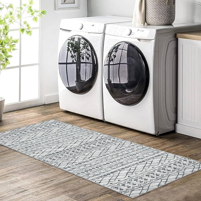 KUTA Boho Washable Runner Rug 2x5 ft Grey Moroccan Washable Runners - Image 3