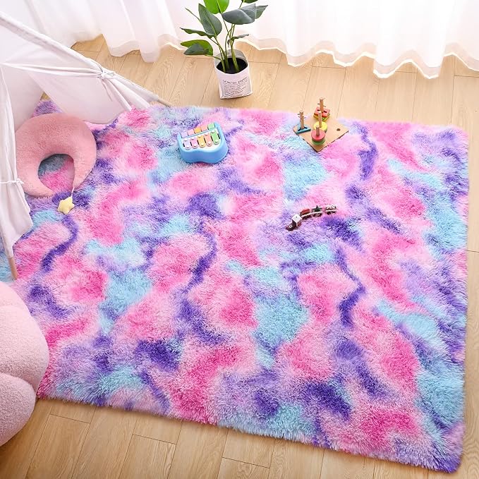 AROGAN Soft Rainbow Area Rugs for Girls Room 3x5 Feet, Fluffy Cute Colorful - Image 7