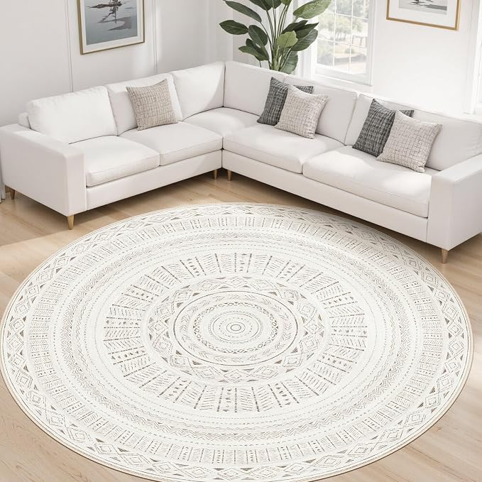 cotiled 8x8 Round Area Rugs Living Room Rug: Washable Boho Rugs - Image 8