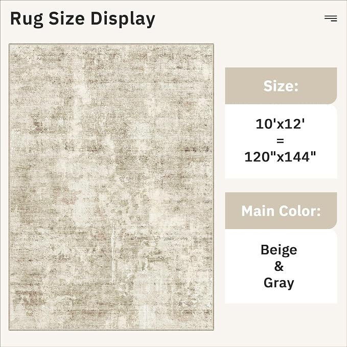 Soalmost Area Rug 10x12 Vintage Washable Living Room Large Carpet Non Slip - Image 5