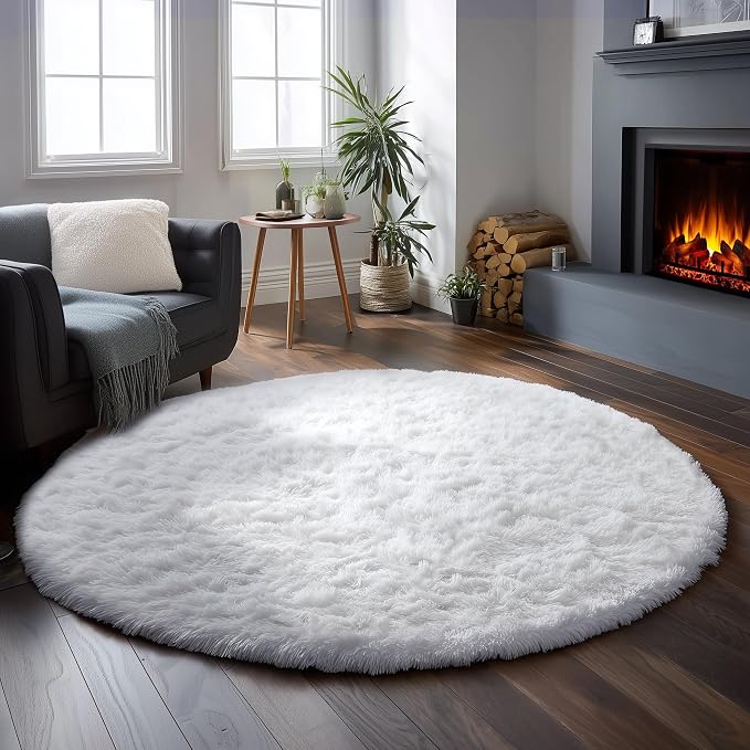 White Round Rug 6Ft for Bedroom, Circular Circle Area Rugs for Living Room - Image 6