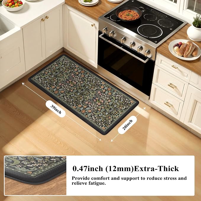 Collive Anti Fatigue Kitchen Mats, Cushioned Floral Kitchen Rugs Non Slip - Image 2