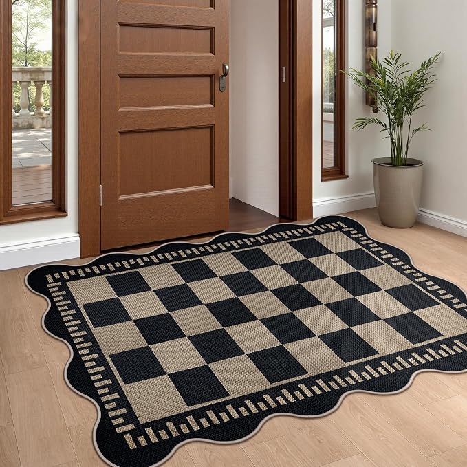 Checkered Easy Jute Front Door Mat, 2.6x4 Washable Entryway Rug Non Slip Small - Image 3