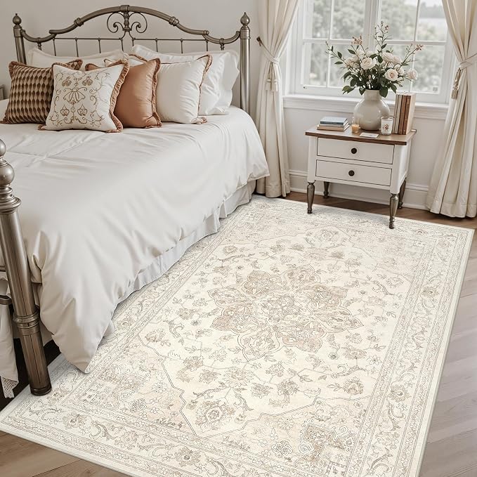 4x6 Area Rugs for Living Room: Vintage Boho Neutral Washable Rug Indoor Soft - Image 2