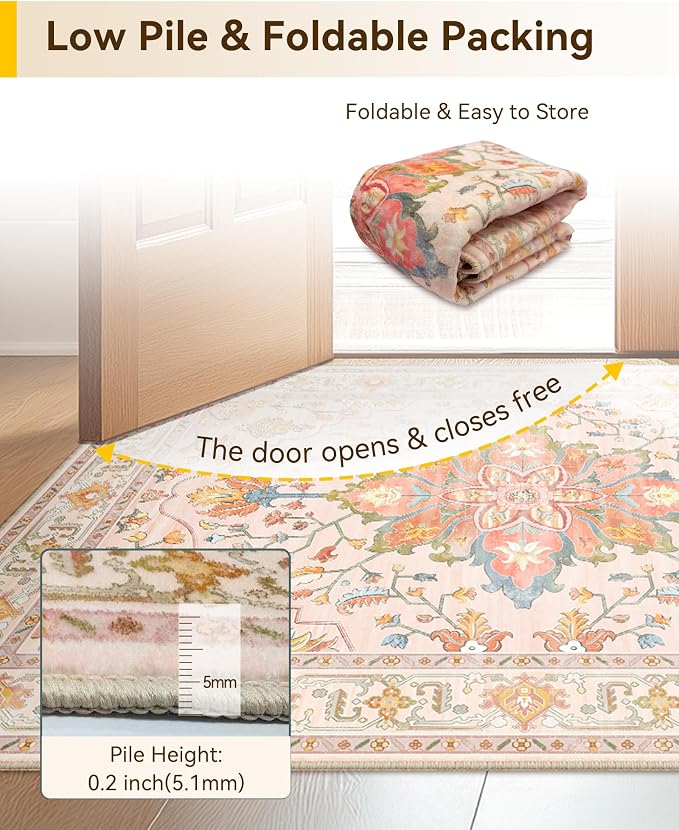 RELEANY Area Rugs Large 9'x12' Washable Non-Slip, Floral Vintage Distress - Image 5
