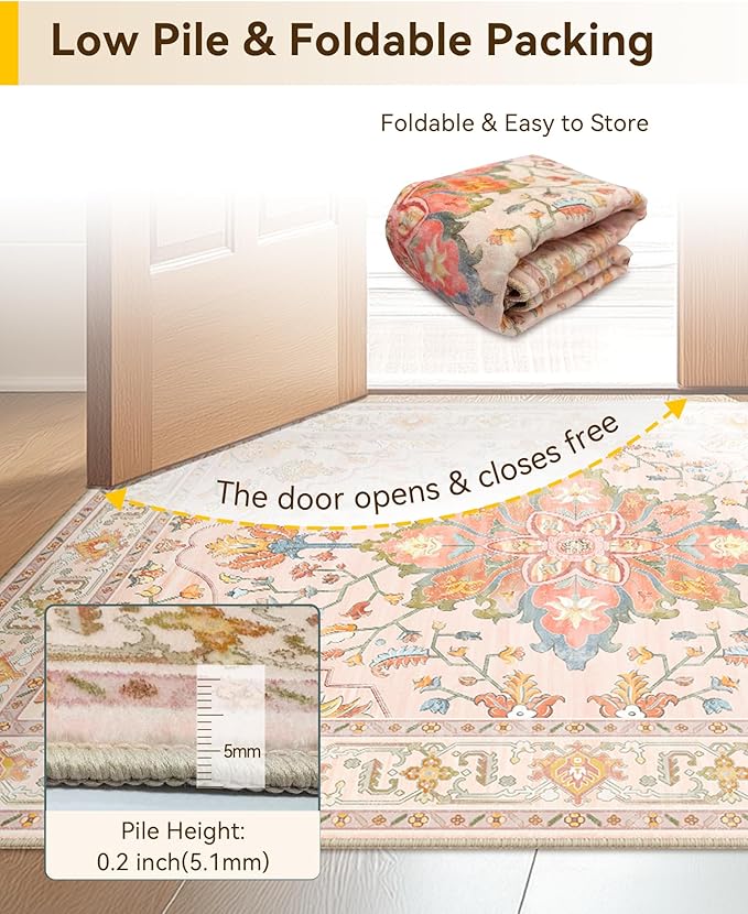 RELEANY Area Rugs Runner 2'6"x12' Washable Non-Slip, Floral Vintage Distress - Image 4