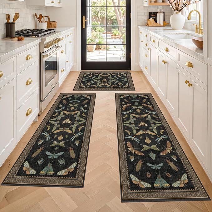 JTJ Insect Botanical Kitchen Rug Set 3 Piece, Vintage Whimsical Runner Rugs - Image 8